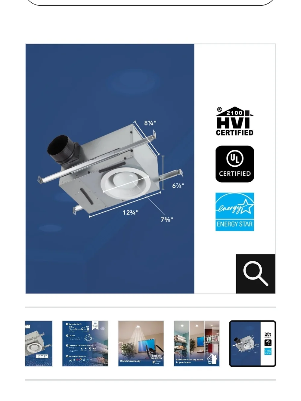 744 White Recessed Bath Fan with Light New In Sealed Box